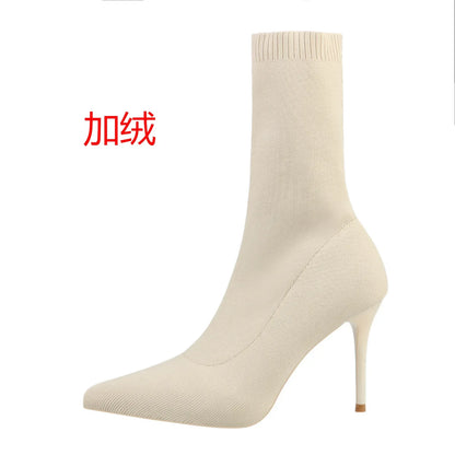Stivali da calzino sexy stivali da allungamento a maglia tacchi alti per donne scarpe alla moda 2024 stivali caviglia autunno primaverili femminile