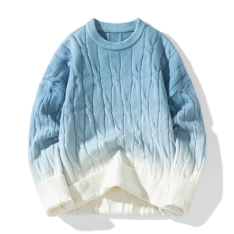 Koreansk gradient strikket løs chunky twist strik pullover 2024 ny rund hals sweater efterår vinter varme par toppe