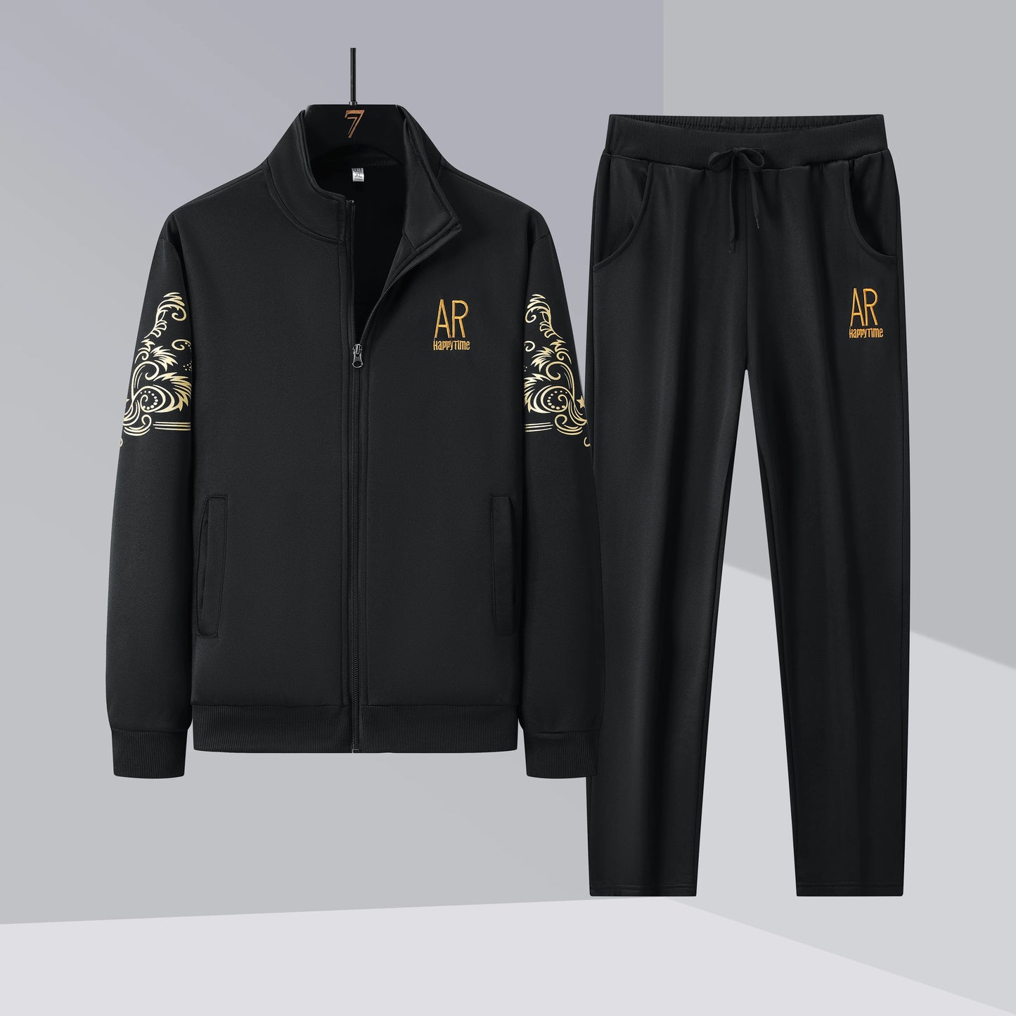 Spring and Autumn men's casual stand - collar sports suit, embroidered cardigan jacket, elastic waist straight - leg pants for m