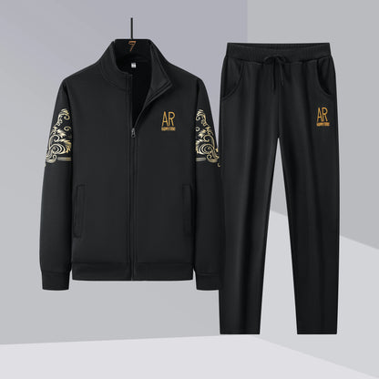 Spring and Autumn men's casual stand - collar sports suit, embroidered cardigan jacket, elastic waist straight - leg pants for m