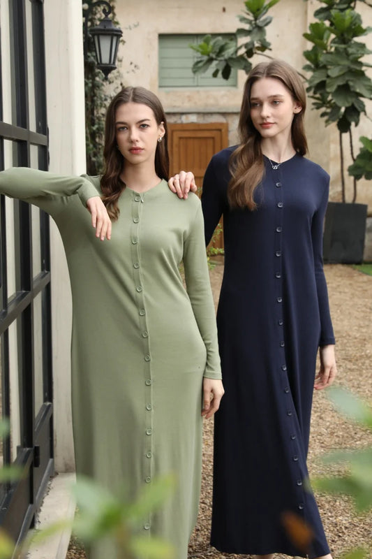 Als 2025 Sommer Frau Kleid bequemes Rippen Maxi Knopf Kleid Dame Kleidung