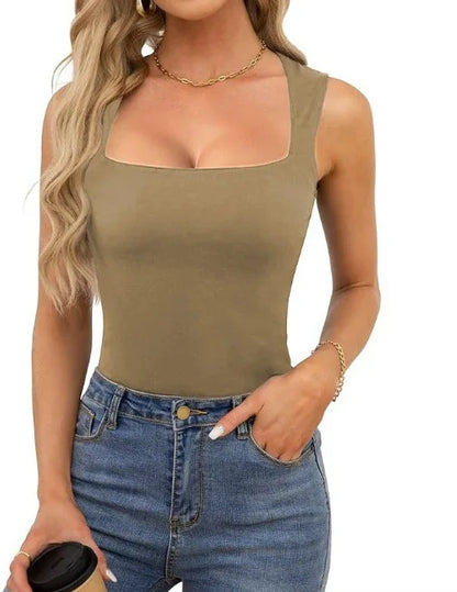 Kynþokkafull slimming t-shirts fyrir konur tísku ferningur háls ermalaus toppar harajuku skriðdreka kona föt frjálslegur toppur teigur götufatnaður
