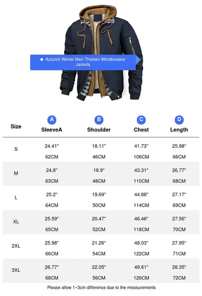 Autumn Winter Men's Warm Bomber Jacket Outdoor Man Thick Windbreaker Hiking Hooded Coats Men Thermal Sports Zipper Parkas Jacket