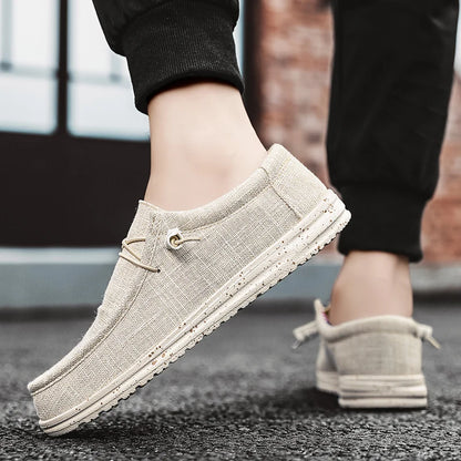 Sommer beige mænds afslappet loafers stor størrelse 47 komfortable flad lærred sko mand båd sko let slip-on drivesko til mænd