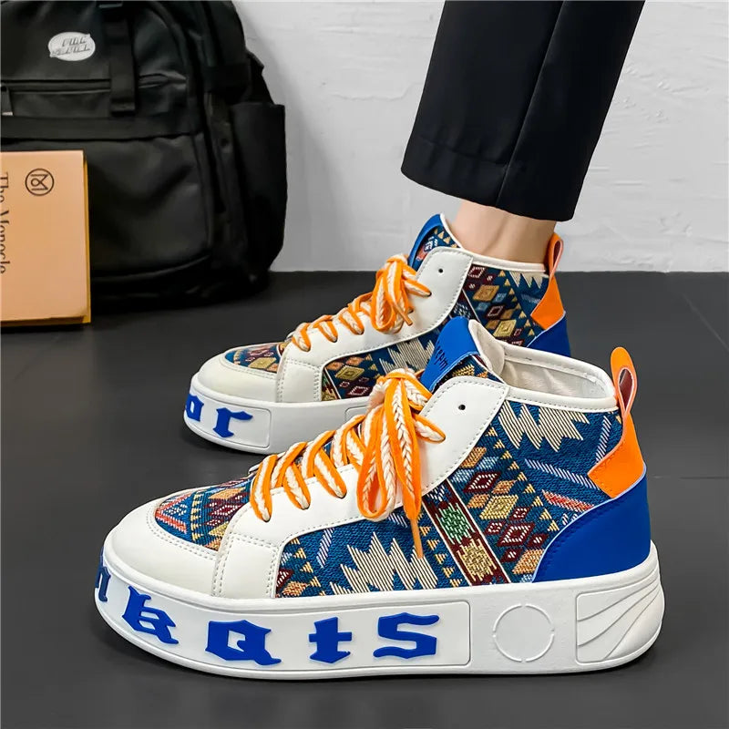 Men Vulcanized Shoes 2024 British Style High Top Casual Sneakers Men Canvas Shoes Man Sports Skateboarding Shoes Fashion Male