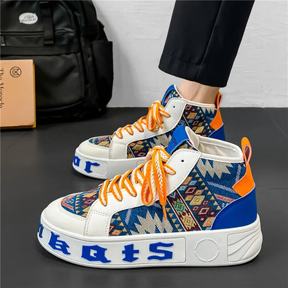 Men Vulcanized Shoes 2024 British Style High Top Casual Sneakers Men Canvas Shoes Man Sports Skateboarding Shoes Fashion Male