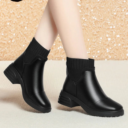 Winter Warm Elegant Anti-slip Medium Heels Thick Plush Short Boots for Woman Zipper Comfort Punk Style Ankle Boots