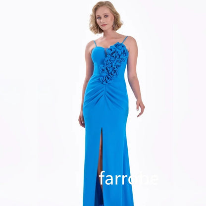 Tilpasset formell jersey pliss blomster havfrue spaghetti stropp midi kjoler hjemkomstkjoler klassisk utsøkt moderne stil pas