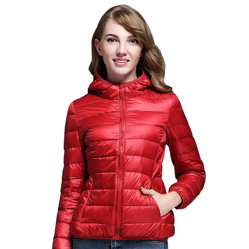 White Duck Down Winter Hoody Jackets Ultra-light Women Down Coats Puffer Long Sleeve Warm Slim Portable Thin Female Outwears 7XL