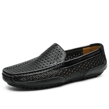 2023 Men d'été Chaussures décontractées marque de luxe de mocassins pour hommes en cuir authentiques mocassins creux en blindage respirant sur les chaussures de conduite