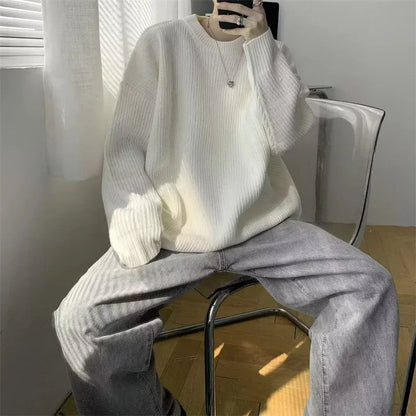 2025 Haust áhafnarháls Solid Color Pullover peysur fyrir karla frjálslegur y2k prjónað peysa High Street Fashion Jumpers Hombre