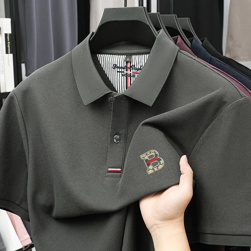 %Cotton new men's short sleeve summer design exquisite craftsmanship letter B offset printing stand collar polo business T-shirt