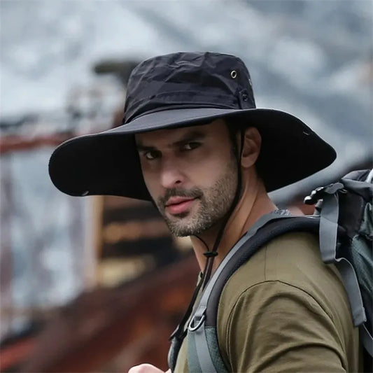 1× Big Brim Summer Large Sun Hat Men Women Breathable Fishing Caps Sun UV Protection Mesh Fisherman Hat Hiking Outdoor Beach Cap