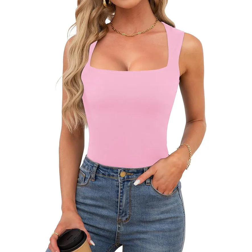 Kynþokkafull slimming t-shirts fyrir konur tísku ferningur háls ermalaus toppar harajuku skriðdreka kona föt frjálslegur toppur teigur götufatnaður