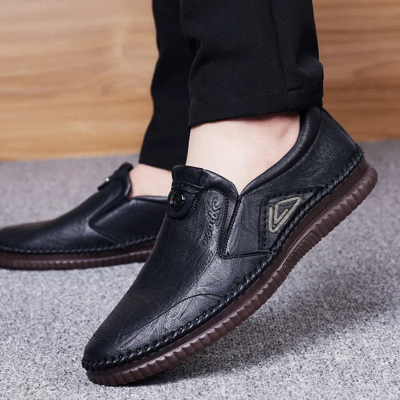 Man retro penny handgemaakte loafer echte koesleer niet-slip zachte klassieke schoenen naaien comfortabel casual slip-on lente zomer