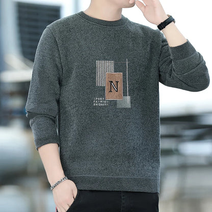 Mænds sweater Patckwork Round Neck Pullovers Fleece Foret tyk varm vinterstrik mode -hoppere Mands tøj