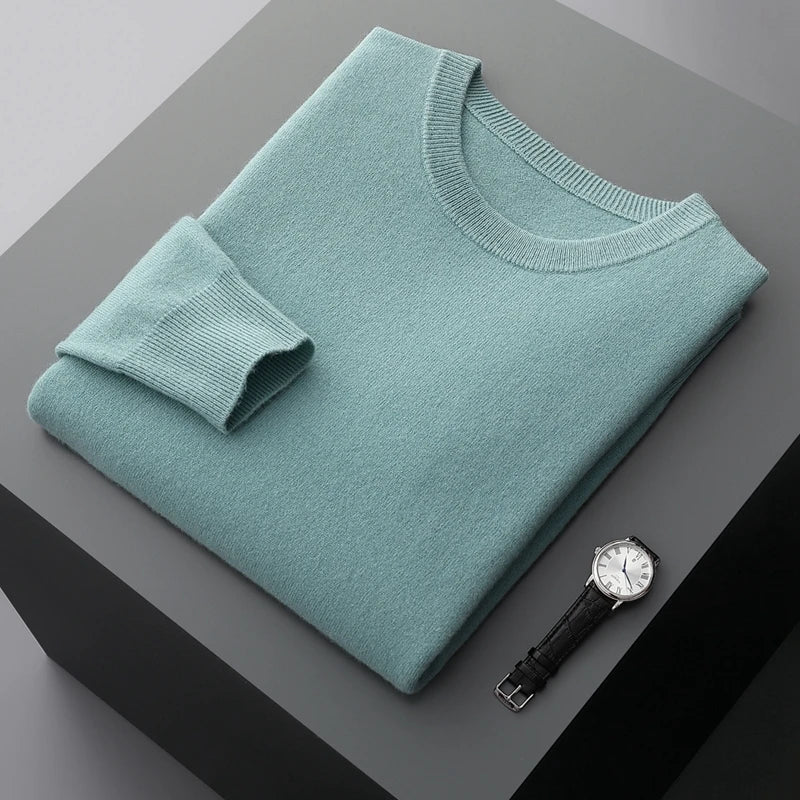 Mvlyflrt 100% puro suéter de lana merino para hombres tops de columna de cuello redondo otoño suéter de color sólido delgado versátil básico
