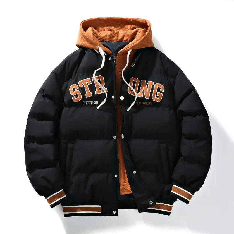 Winter Thickened Men Women Casual Style Windproof Warm Cotton down Jacket Hooded Two-Piece Look Fashionable Brand Outerwear