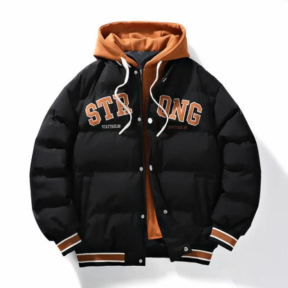 Winter Thickened Men Women Casual Style Windproof Warm Cotton down Jacket Hooded Two-Piece Look Fashionable Brand Outerwear