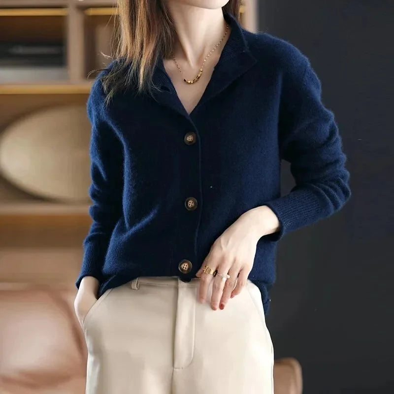 Autumn Winter New Stand collar Knitted Cardigan Solid Loose Short Jacket Women's Korean version Long sleeved Sweater Casual top