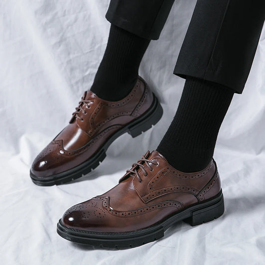 High Quality Men's Baroque Oxford Shoes Thick Bottom Fashion Comfort Office Business Male Designer Glossy Casual Leather Shoes