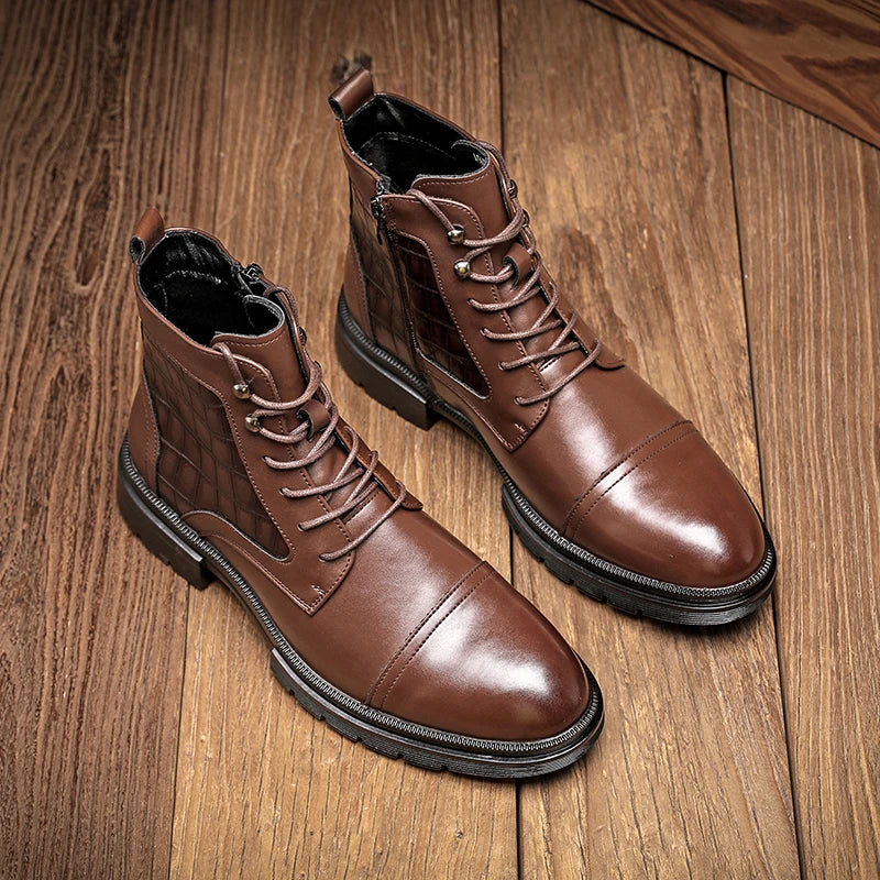 Autumn and Winter Korean Martin Boots Zipper Three Joint Height Increase Light Luxury British Fashion Trend Motorcycle Men Boots