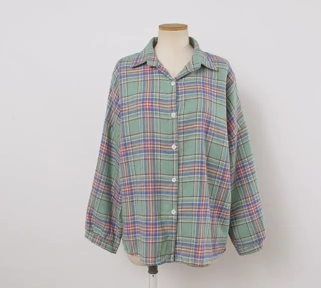 Koszula w kratę Kobiety jesienne długie rękawie Top żeńska moda moda pojedyncza piersi panie w stylu Preppy Style luźne koszule
