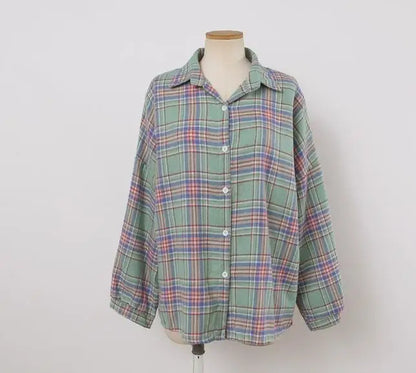 Koszula w kratę Kobiety jesienne długie rękawie Top żeńska moda moda pojedyncza piersi panie w stylu Preppy Style luźne koszule