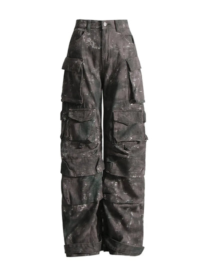 Trendowa dżinsowa odzież robocza | Street Style Black & Grey Multi-Pieszeńskie dżinsy | American Casual High Pary Funkcjonalny projekt