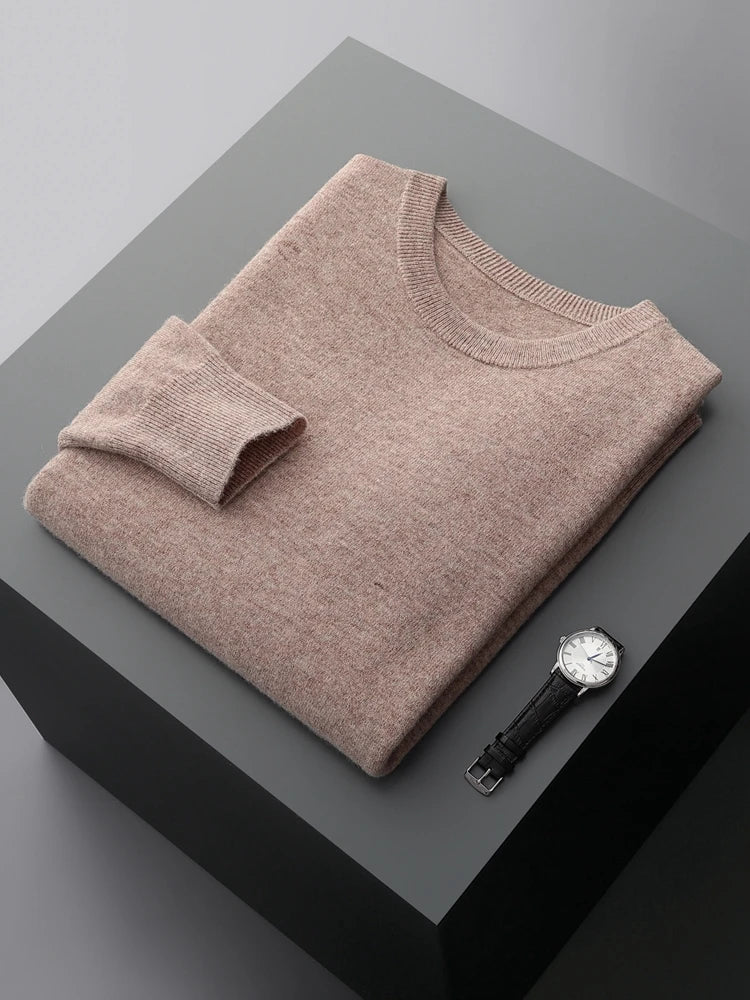 Mvlyflrt 100% puro suéter de lana merino para hombres tops de columna de cuello redondo otoño suéter de color sólido delgado versátil básico