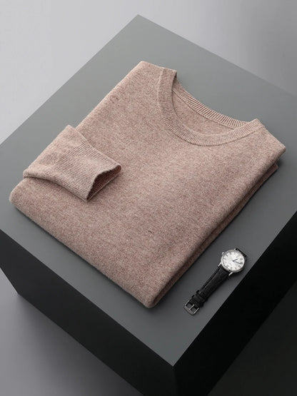 Mvlyflrt 100% puro suéter de lana merino para hombres tops de columna de cuello redondo otoño suéter de color sólido delgado versátil básico