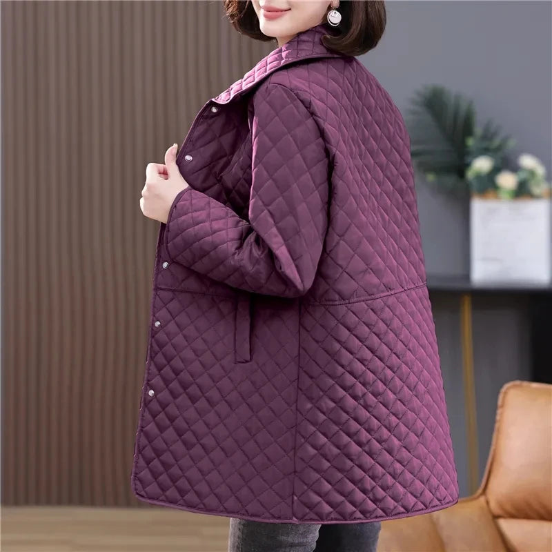 2025New printemps automne rétro confort polyvalent réseau rhombique Light Cotton Women Femmes Parkas Down Cotton Veste chaude Femme