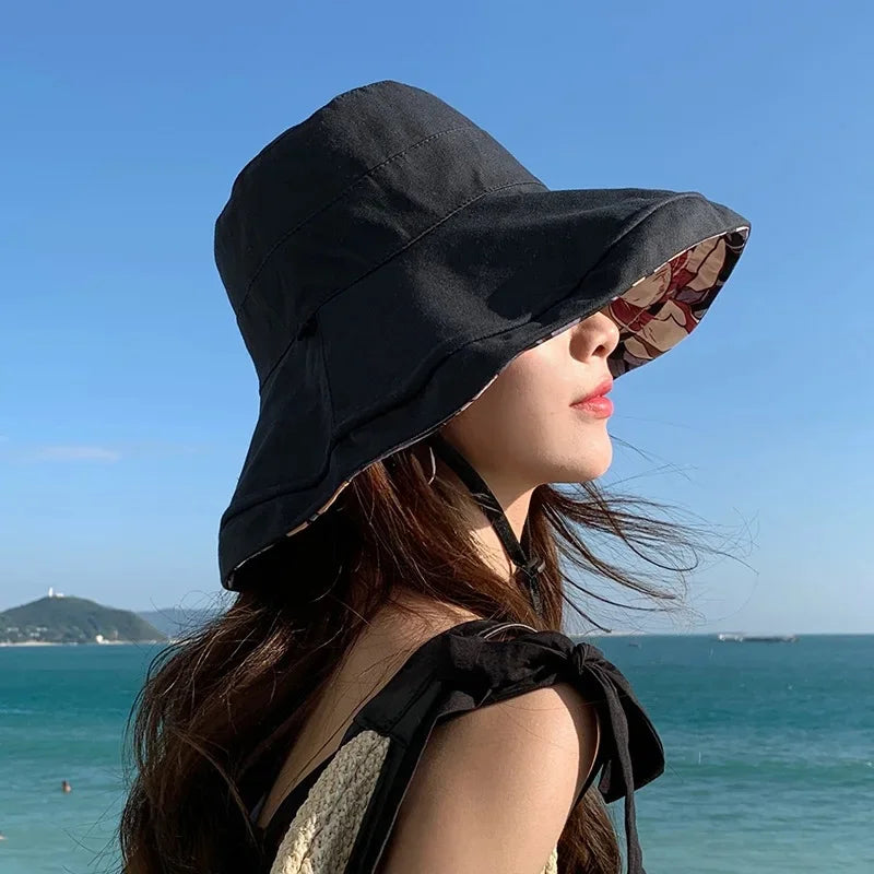Women's Summer Double-Sided Print UV Protection Sun Hat Face Covering Fishing Cap Breathable Baseball Cap Fashionable Accessory