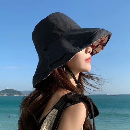 Women's Summer Double-Sided Print UV Protection Sun Hat Face Covering Fishing Cap Breathable Baseball Cap Fashionable Accessory