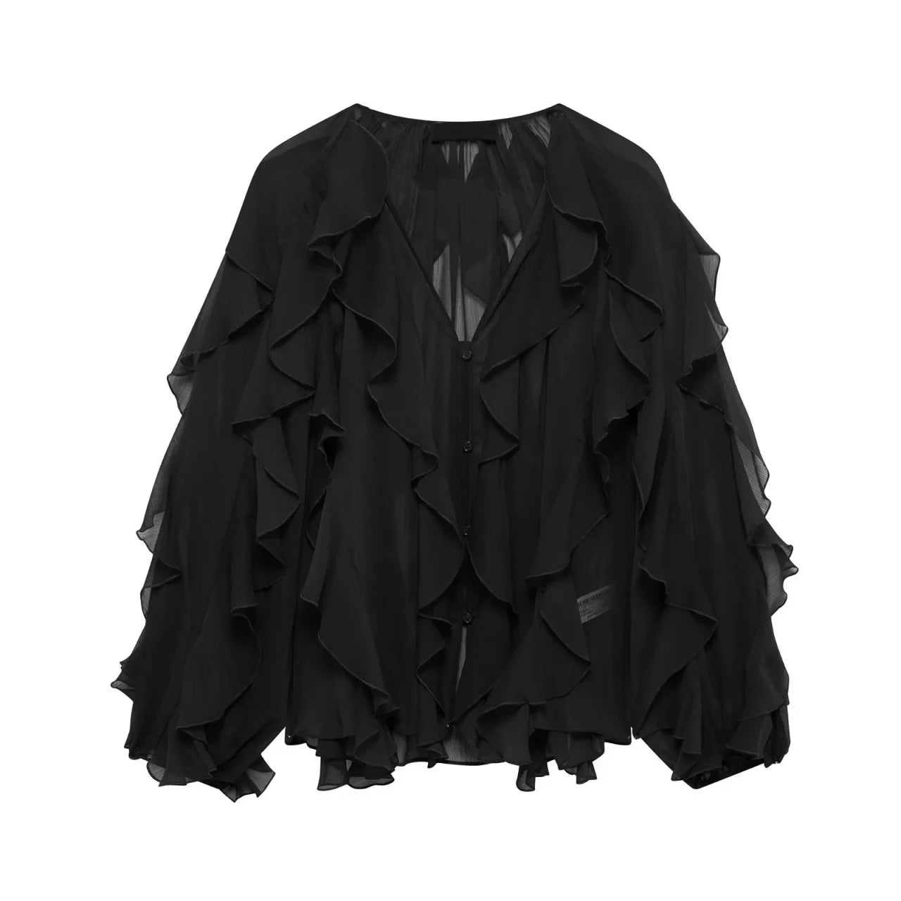 Tangada Women Wine Red Ruffles Shirt Langærmet 2025 Fashion Oversized Blouse Tops 3H0011