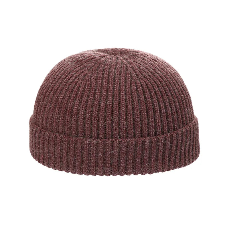 Autumn  Winter Short Warm Melon Hat Men Knitted Round Top Brimless Cold Hat Women Street hip-hop Wool Beanie
