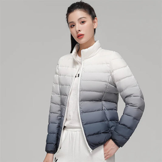 Woman  90% Duck Down Coats Winter Fashion Stand Collar Jacket Gradient Slim Fit Ultra Lightweight Keep Warm Daily Sports Jackets