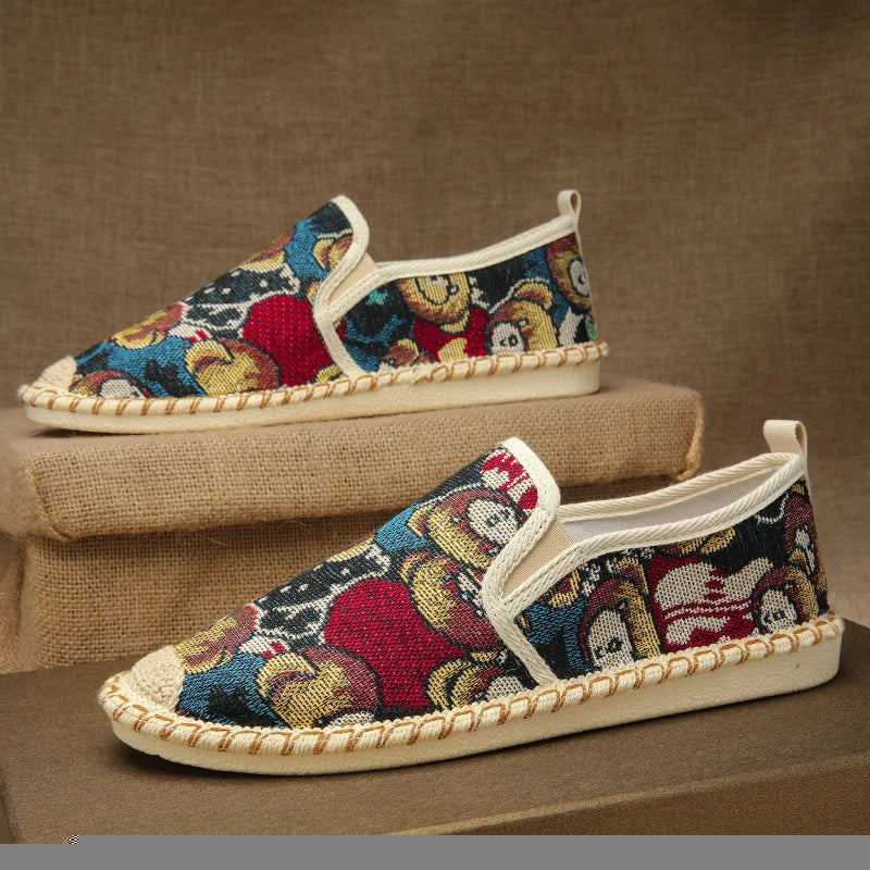 2025 Hot Men Loafers Fashion Embroidered Flat Shoes Moccasin Men Summer Casual Slip On Shoes Men Comfort Canvas Footwear Male