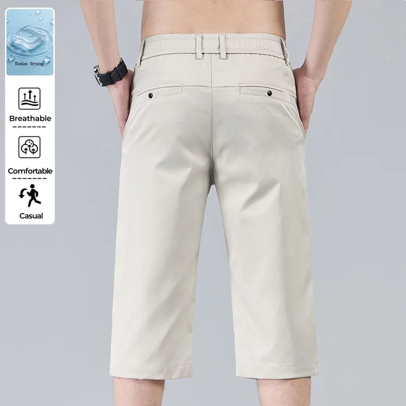 Men's Casual Thin Shorts Elastic Waist Comfortable Fashion Solid Color Straight Slim Breathable Male Clothing Short Pants