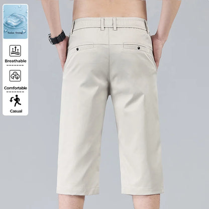 Men's Casual Thin Shorts Elastic Waist Comfortable Fashion Solid Color Straight Slim Breathable Male Clothing Short Pants