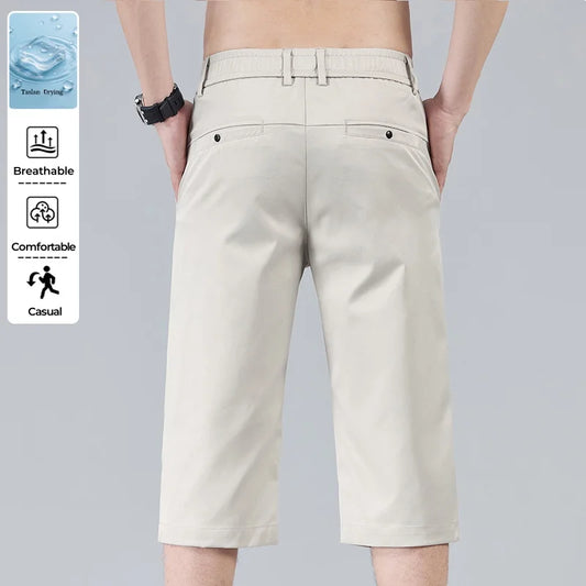 Men's Casual Thin Shorts Elastic Waist Comfortable Fashion Solid Color Straight Slim Breathable Male Clothing Short Pants