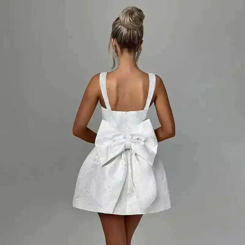 Townlike Jacquard Waist Wrap A-line Dress Women Mini 2024 Spring Summer Dress Elegant Bow Backless Sexy Party Dresses