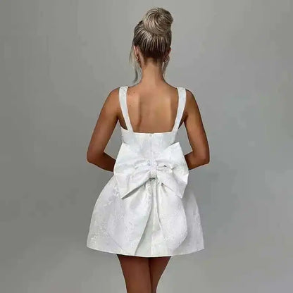 Townlike Jacquard Waist Wrap A-line Dress Women Mini 2024 Spring Summer Dress Elegant Bow Backless Sexy Party Dresses