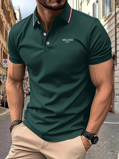 2025 New Men's Polo Milano Italie Lettre imprimé Brevées d'été Braves hommes à manches courtes T-shirt de luxe clair décontracté léger