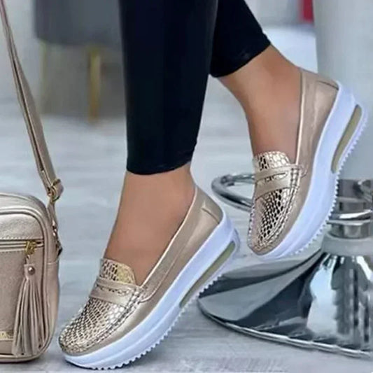 Talla grande 43 zapatos planos casuales de moda de la plataforma de cuña de la altura del tono redondo