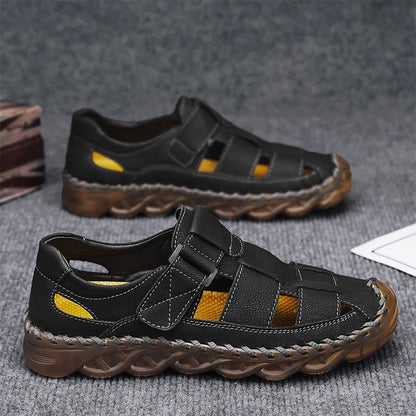 Men de verano Sandalias Genina cuero zapatos casuales zapatos de cuero para hombres para hombres zapatos de playa zapatos para hombres romanos zapatos