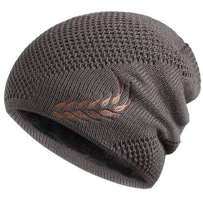 Knit Beanie Winter Hat Thermal Thick Polar Fleece Snow Skull Cap for Men and Women Autumn Hat Plus Velvet Wheat Knitted Hat