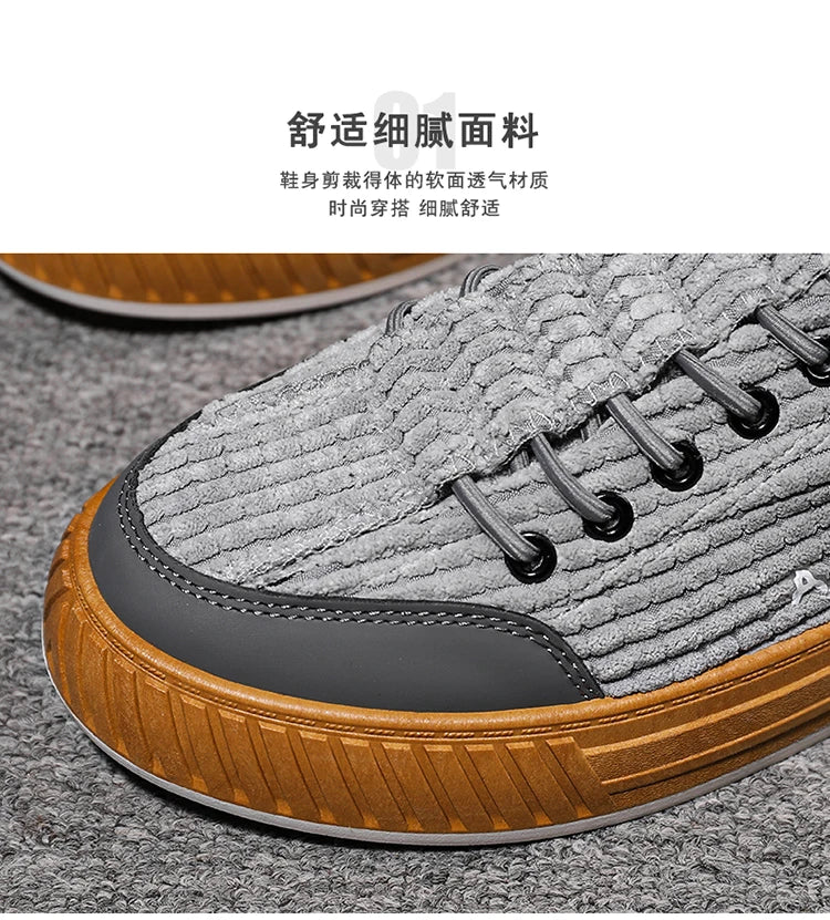 2023 New Mens Lightweight Breathable Sneakers  Trendy Flat Platform Casual Canvas corduroy  Sneakers