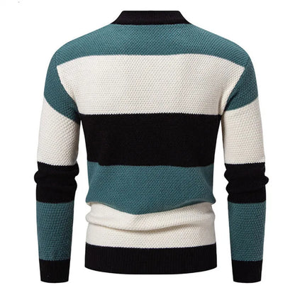 Mode patchwork gebreide trui heren herfst winter mock nek lange mouw gebreide pullovers heren jeugdige vitaliteit casual trui