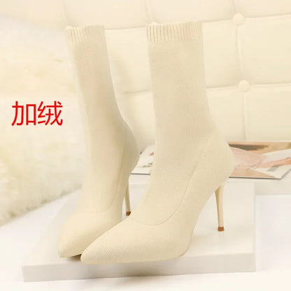 Stivali da calzino sexy stivali da allungamento a maglia tacchi alti per donne scarpe alla moda 2024 stivali caviglia autunno primaverili femminile